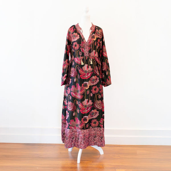 Fall Poppy Pink Side-Tie Ruffle Dress