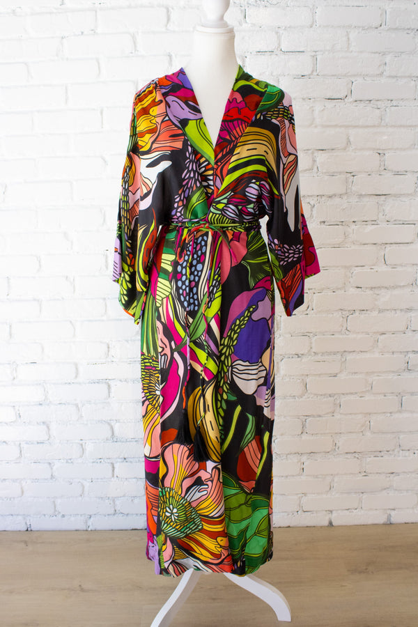 Gothic Floral Wrap-Tie Dress