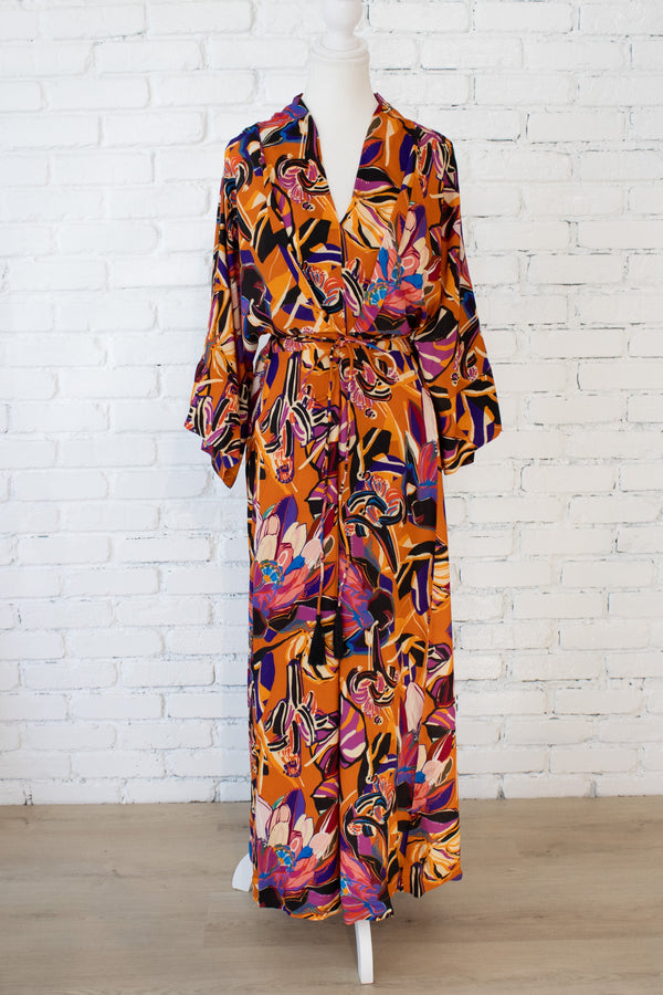 Painted Protea Ochre Wrap-Tie Dress