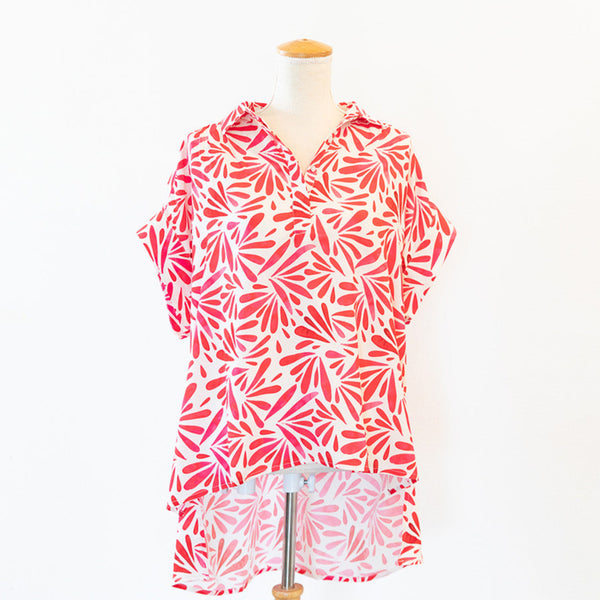 Petals Cap Sleeve Hi-Lo Top - Coral
