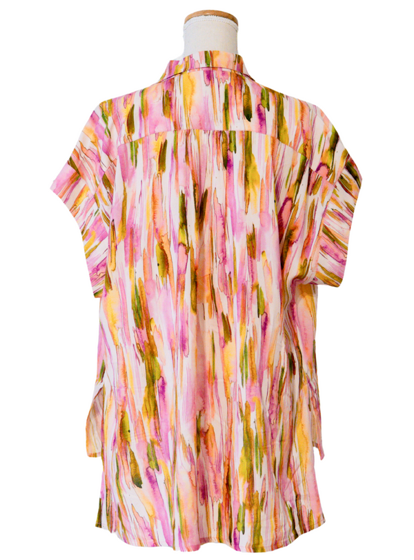 Pastel Brushstrokes Cap Sleeve Hi-Lo Top