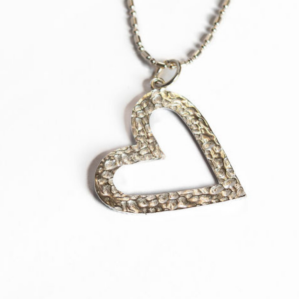Reversible Heart Statement Necklace- Silver