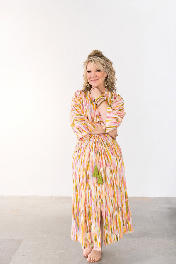 Pastel Brushstrokes Wrap-Tie Dress