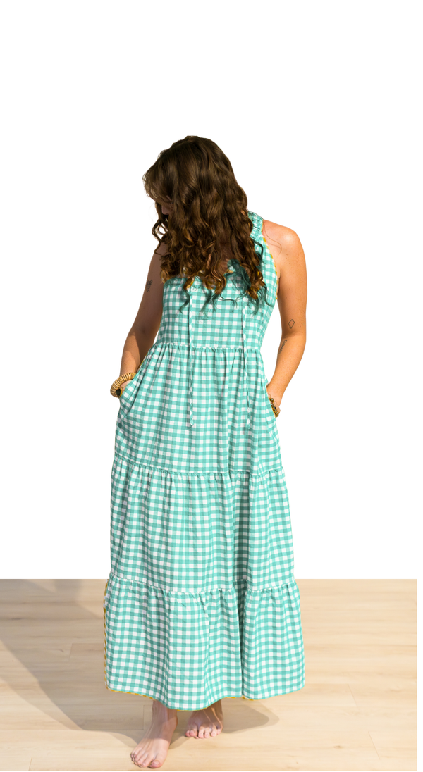 Picnic Check Halter Dress - Aqua