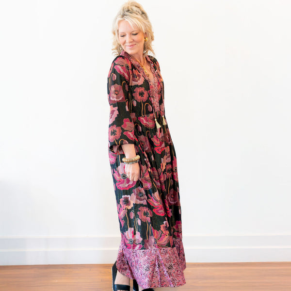 Fall Poppy Pink Side-Tie Ruffle Dress