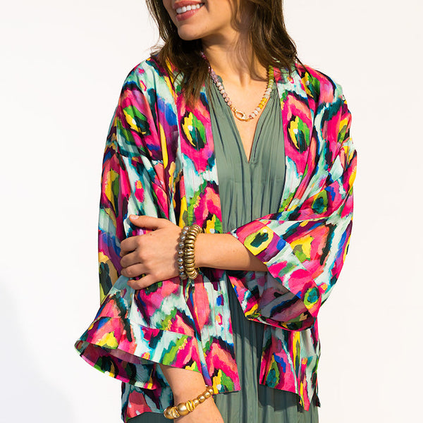 Ikat Abstract Short Kimono
