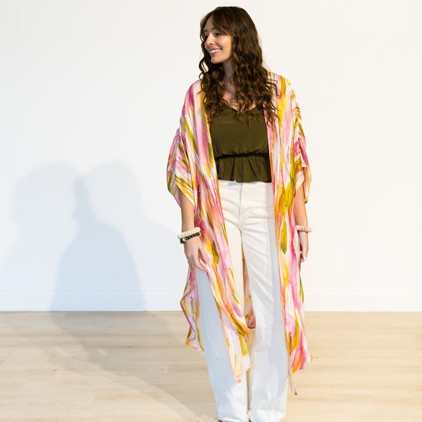 Pastel Brushstrokes Long Kimono