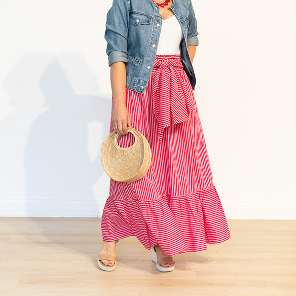 Tie Front Maxi Skirt - Pink Candy Stripe