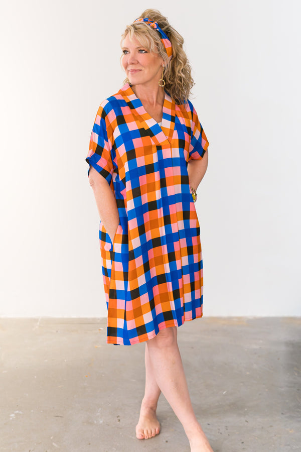 Colonial Madras Short V-Neck Dress