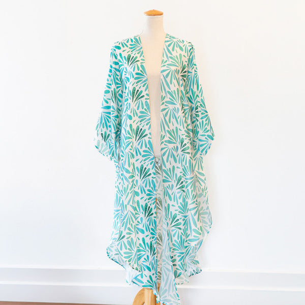 Petals Turquoise Long Kimono