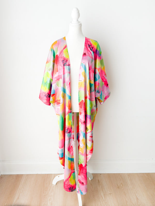 Flamingo Abstract Long Kimono