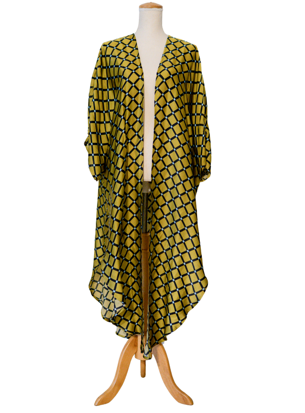 Lattice Grid Long Kimono
