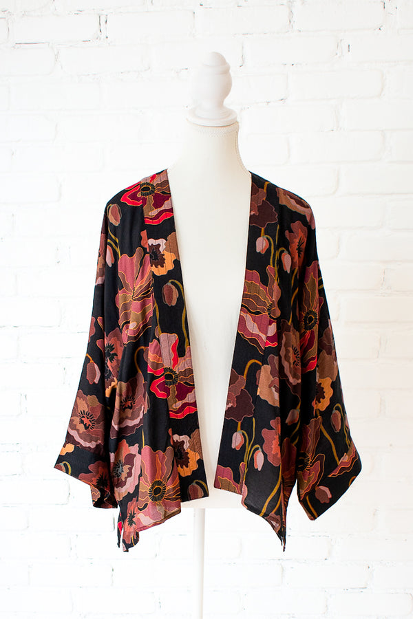 Fall Poppy- Pink Short Kimono