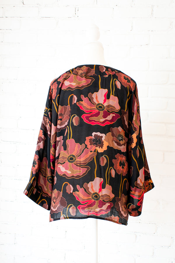 Fall Poppy- Pink Short Kimono