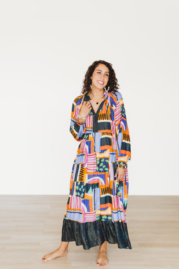 Over the Rainbow Side-Tie Ruffle Dress