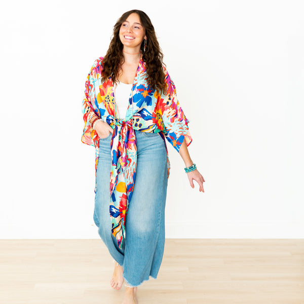Island Floral Long Kimono