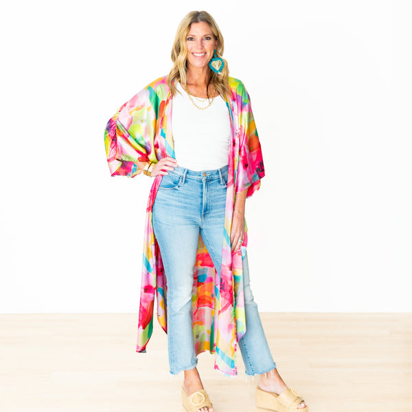 Flamingo Abstract Long Kimono