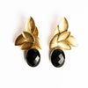 Gold Leaf Big Stone Earring- Onyx