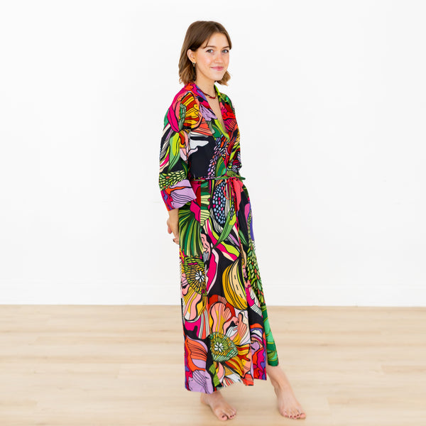 Gothic Floral Wrap-Tie Dress