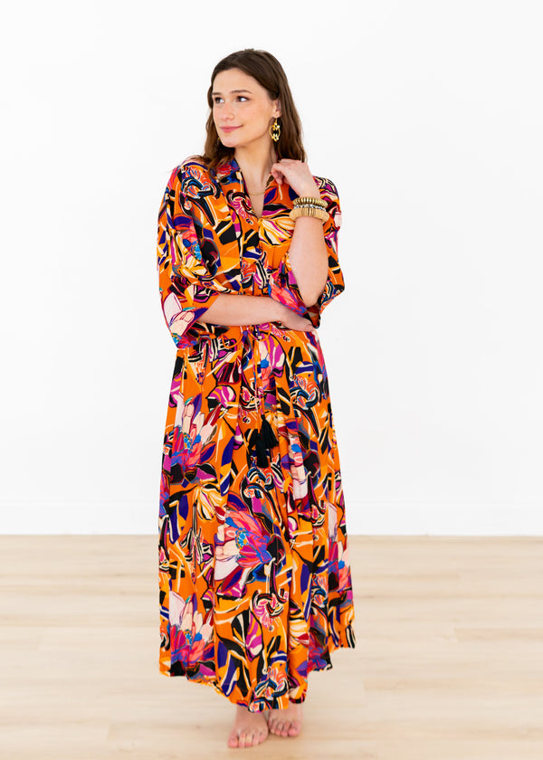 Painted Protea Ochre Wrap-Tie Dress