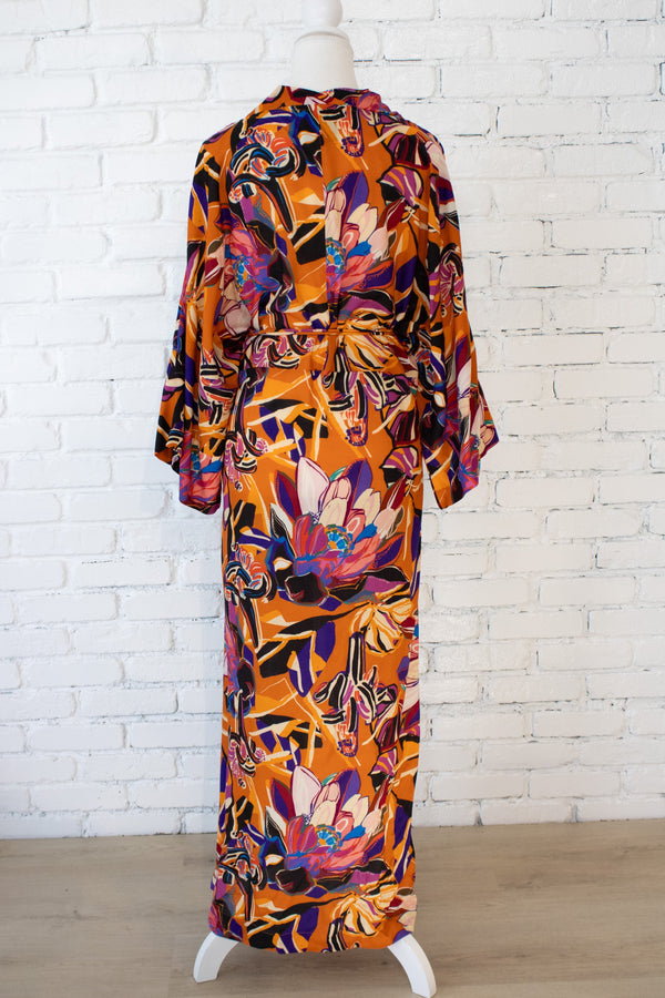 Painted Protea Ochre Wrap-Tie Dress