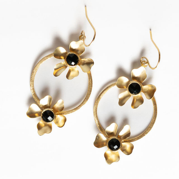 Stacked Floral Earring - Black