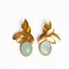 Gold Leaf Big Stone Earring- Lt. Aqua