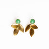 Gold Leaf Small Stone Earring- Green