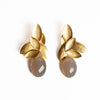 Gold Leaf Big Stone Earring- Taupe