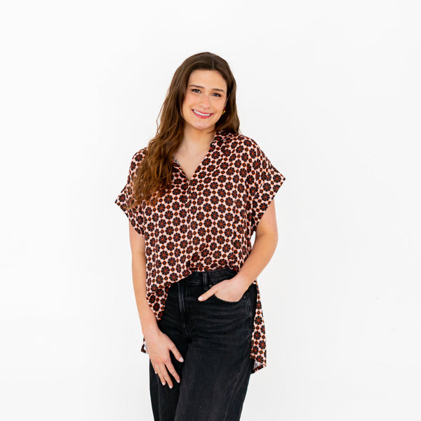 Pinwheel Cap Sleeve Hi-Lo Top