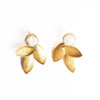 Gold Leaf Small Stone Earring- Pearl