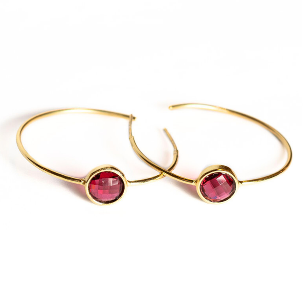 Single Stone Hoop- Magenta