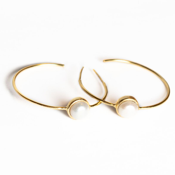 Single Stone Hoop- Pearl