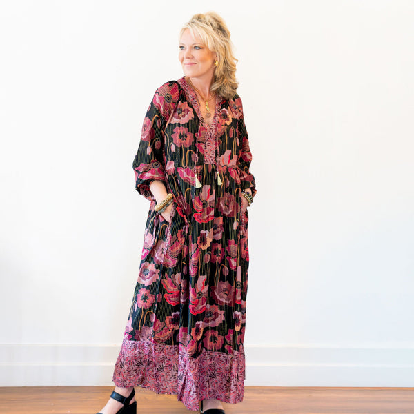 Fall Poppy Pink Side-Tie Ruffle Dress