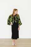 Fall Poppy- Green Short Kimono