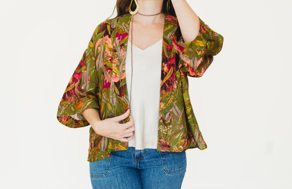 Featherington- Green Short Kimono