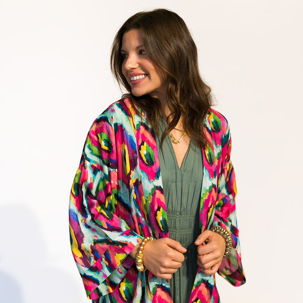 Ikat Abstract Short Kimono