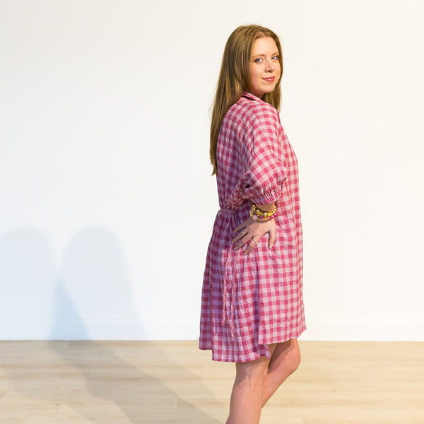 Heritage Check Batwing Midi Dress - Magenta