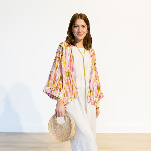 Pastel Brushstrokes Short Kimono