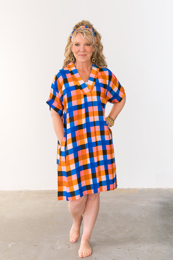 Colonial Madras Short V-Neck Dress