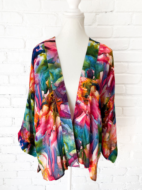 Watercolor Floral Short Kimono