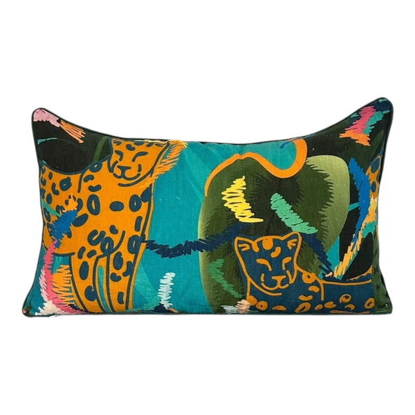 Colorful pillow with abstract animal design on a white background