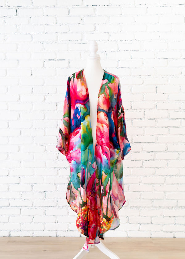 Watercolor Floral Long Kimono