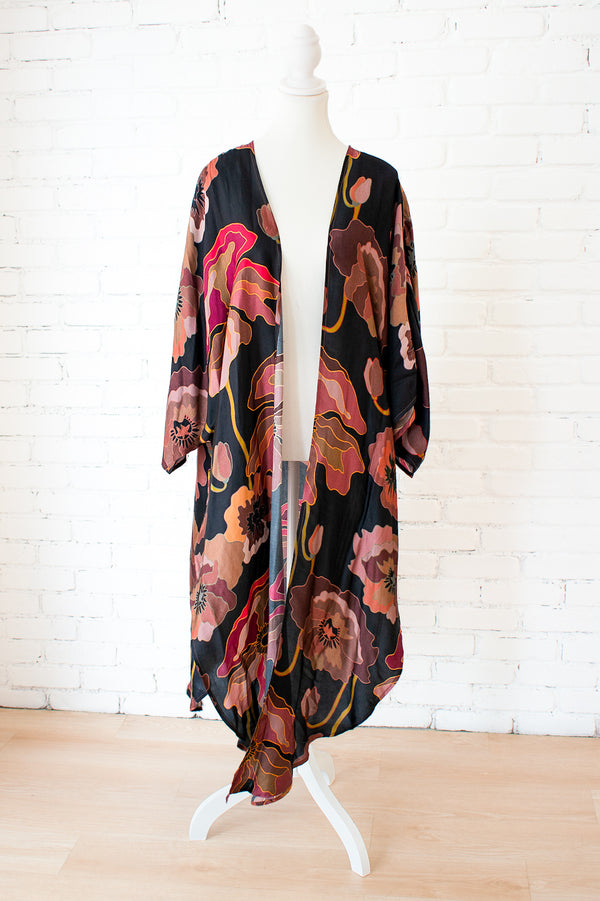 Fall Poppy- Pink Long Kimono