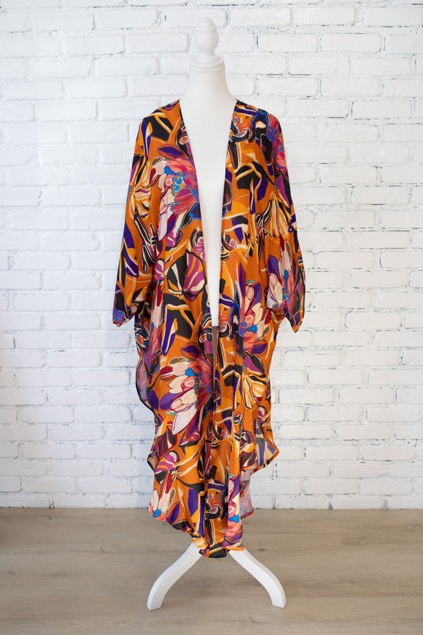 Painted Protea - Ochre Long Kimono