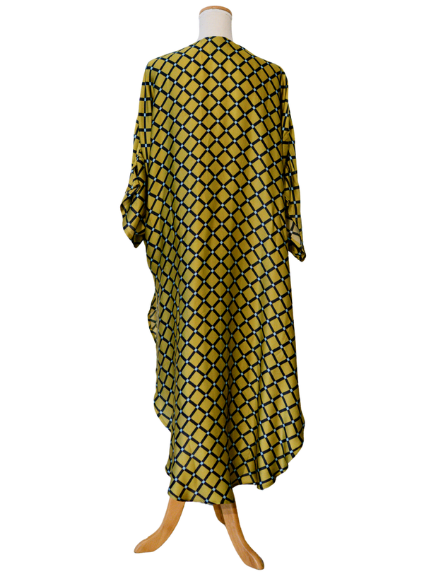 Lattice Grid Long Kimono
