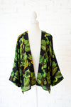 Fall Poppy- Green Short Kimono