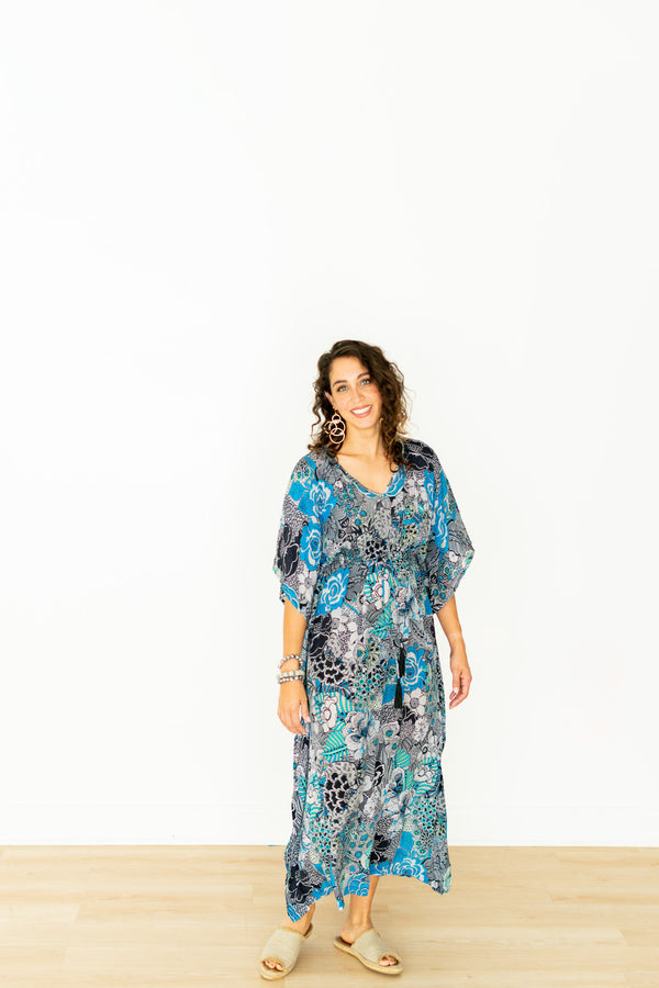 Bombay Blue Elastic Waist Kaftan