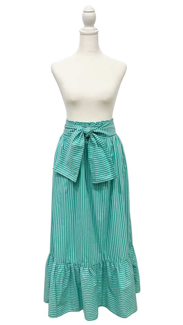Tie Front Maxi Skirt - Aqua Candy Stripe
