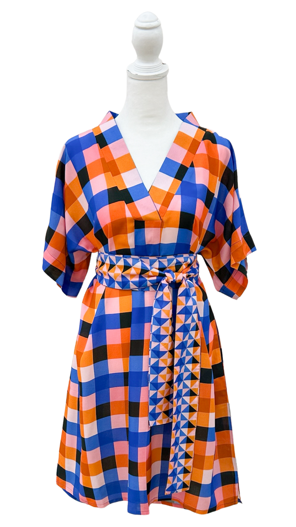 Colonial Madras Short V-Neck Dress